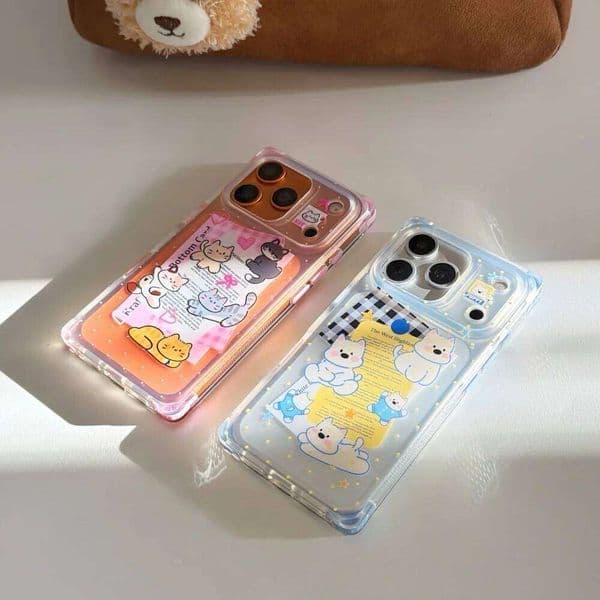 Fashionable creative illustration kitten and puppy handbook mobile case,suitable for iPhone16/17Pro Max, new protective case