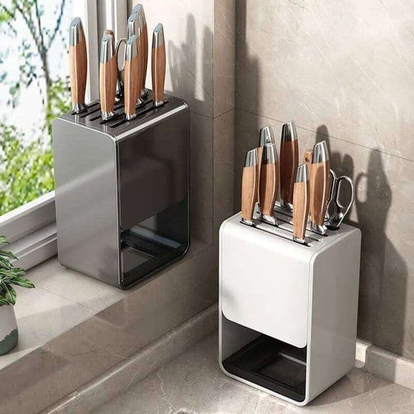 Multifunctional Kitchen Holder, Countertop Knife Block with Bamboo Chopstick and Utensil Storage Rack