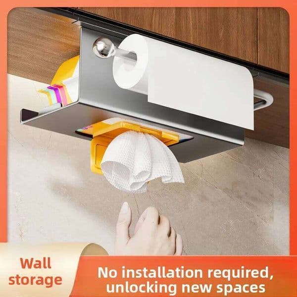 Stainless Steel Tissue Box - Wall Mounted No-Drill Holder for Kitchen & Bathroom, Household Paper Towel Dispenser Organizer