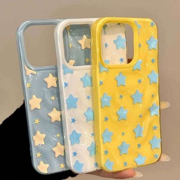Couple Lovely Stars Case Compatible for IPhone 13 11 12 Pro Max 14 15 16 Plus Wave Ruffle Water Shockproof Soft Cover