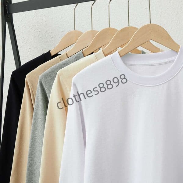 Japanese Style Washed 320G Heavy Carbon Brushed Long Sleeve Pure White Cotton Long Sleeve Unisex Couple Style Thick Simple 453