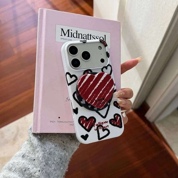 Cute fun graffiti full screen love magsafe holder phone case for iPhone 17 16 ProMax 15 Pro fundas Korea INS new shockproof