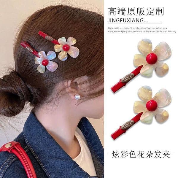 Designer Jewelry Luxury Jewelry Korean-Style Colorful Floral Acetate Clip For Women, Side Bangs High-End Duckbill Clip, Elegant Hair Accessory