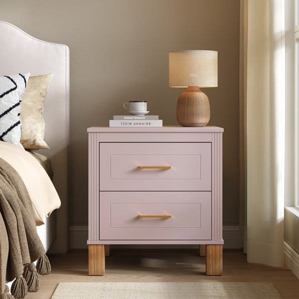 2 Drawer Nightstand Premium Wood Storage with Elegant Fluted Design Solid Wood Legs Night stand with Metal Handle Tall Bedside Table for Bedroom Living Room