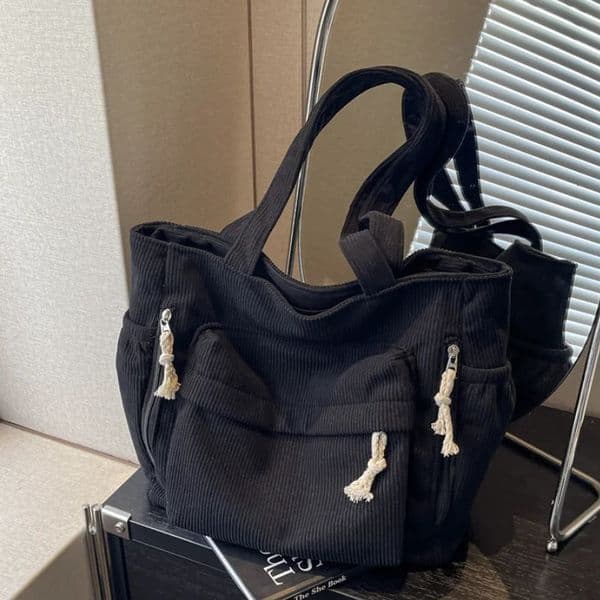Multi-pocket Womens Bag Corduroy Shoulder Bag Large Capacity Simple Handbag For Female Shopping Bag 260603