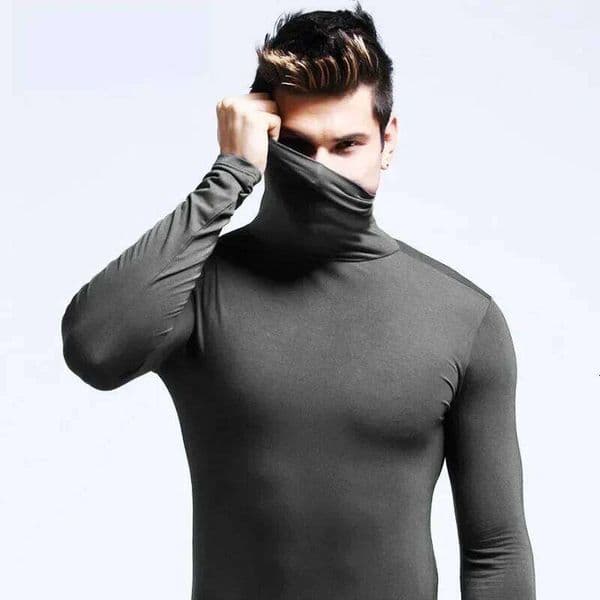 Spring New Men's Turtleneck T-shirt Long Sleeve Slim Fit Solid Color High Elastic Bottoming Pullovers Basic Style Male Tops