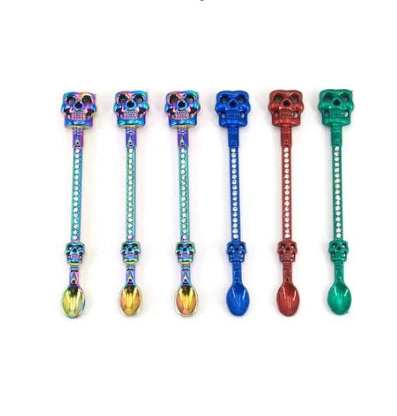 Latest 91mm Skull Ghost Head Metal Smoking Wax Tool Earpick Snuff Snorter Sniffer Powder Spoon Shovel Scoop Pipe Straw Accessories