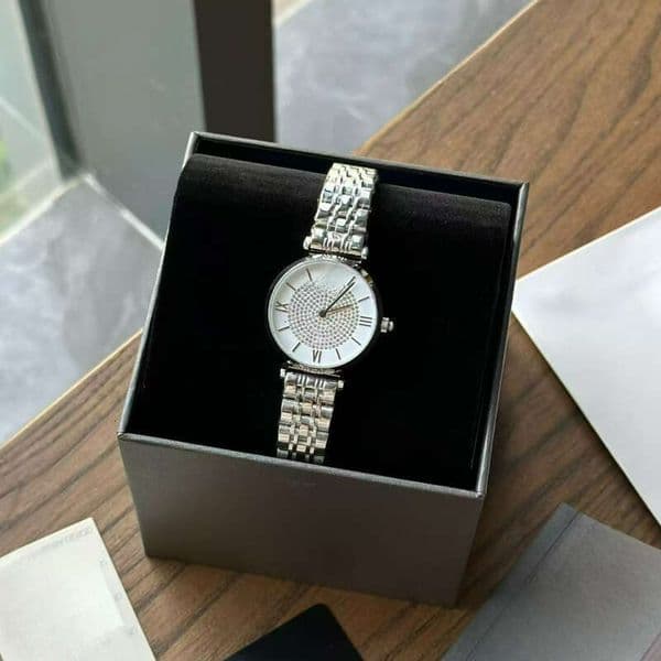 armaanni Watch designer Watch Women Gold Stainless Steel Wristwatch Full Paved Crystal Dial Roman Numeral Quartz Watch Elegant Dress Casual women Watch with box