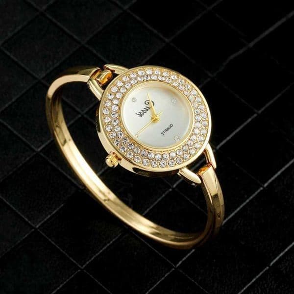 Gold Round Luxury Dial Fashion Rhinestone Round Quartz Elegant Womens Clock Saati Relojes L260603