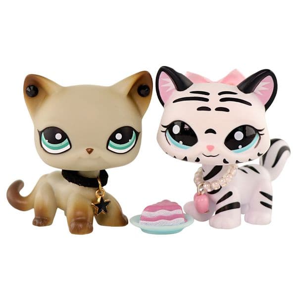 2 pcs Mini Pet Toy LPS Shorthair Cat 391 Tiger Cat 1498 Collectible Kid Great Gift Playset