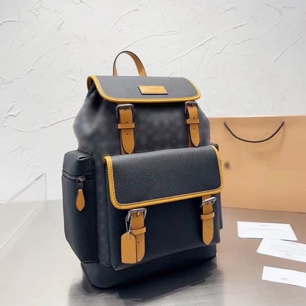 12A Mirror Quality Soft Handle 3-D Large Pocket Three-dimensional Travel Storage Double Vertical Square Backpack With Black Zipper Leather Backpack Brooklyn