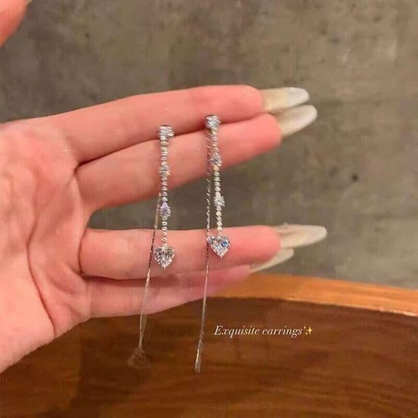 Designer Jewelry Luxury Jewelry Super Fairy-Like And Sweet Dual-Wear Heart-Shaped Sparkling Zircon Tassel Earrings For Women, Light Luxury, Elegant, High-End Feel,