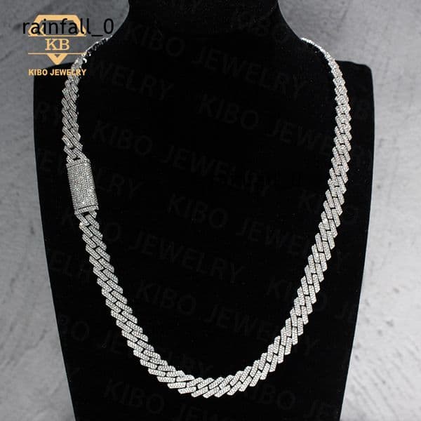 Hip Hop Jewelry Rock 10MM 12MM S925 Silver Iced Out Bracelet Round Cut VVS Moissanite Hiphop Diamond Cuban Link Chain