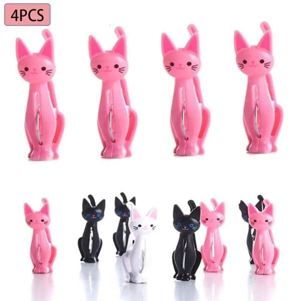 4Pcs Cute Cats Plastic Clothes Pegs Clothespins Cartoon Beach Towel Clips Bed Sheet Socks Windproof Laundry Pins ddmynov