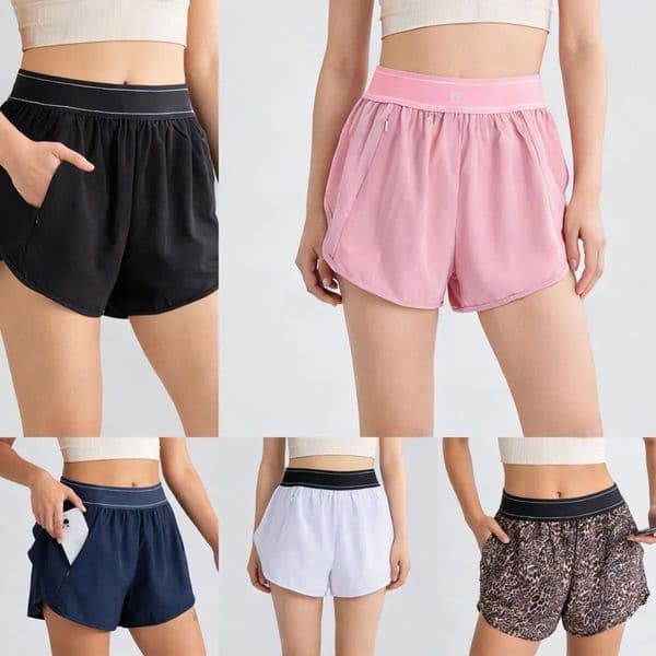 A1950 Womens High-Waist Elastic Sports Shorts Breathable Yoga Pants With Pockets for Summer Running Women Short