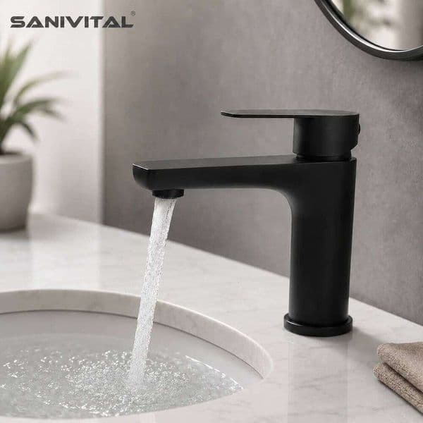 SANIVITAL Matte Black Stainless Steel Bathroom Vessel Sink Faucet Single Handle Hot Cold Water Mixer Tap
