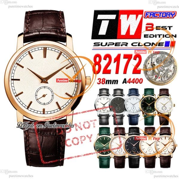 82172 A4400 Automatic Mens Watch TWF 38mm Rose Gold Silver Textured Dial Brown Leather Strap CHS Puretimewatches Reloj Hombre Max Version