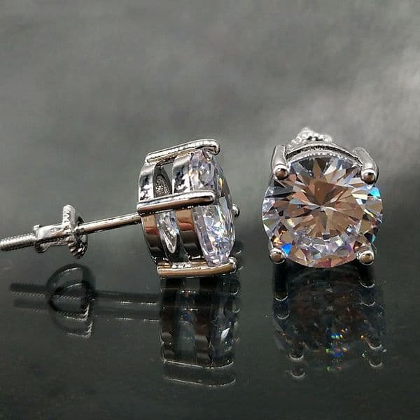 18K Gold Hip Hop Iced Out CZ Zirconia Round 0.4 0.6 0.8cm for Men and Women Diamond Earring Stud Screw Back Rock Rapper Ear Piercing Jewelry