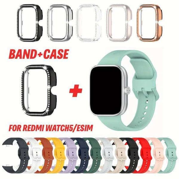 2pcs Set For Redmi Watch 5/6 Sport Band Crystal Hollow Protective Case Classic Business Breathable Solid Color Strap
