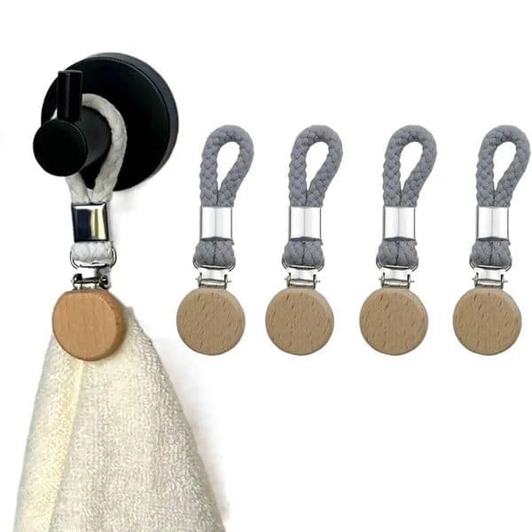 4Pcs Braided Hanging Clips Wear-resistant Space Saving Small Woven Rope Clamps Convenient Cotton Loop Hand Towel Hanger ddmynov