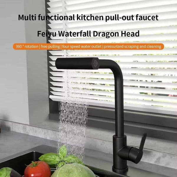 Rotation Function Stainless Steel Kitchen Single Handle 4 Modes Waterfall Faucet Multifunction Hot And Cold Water