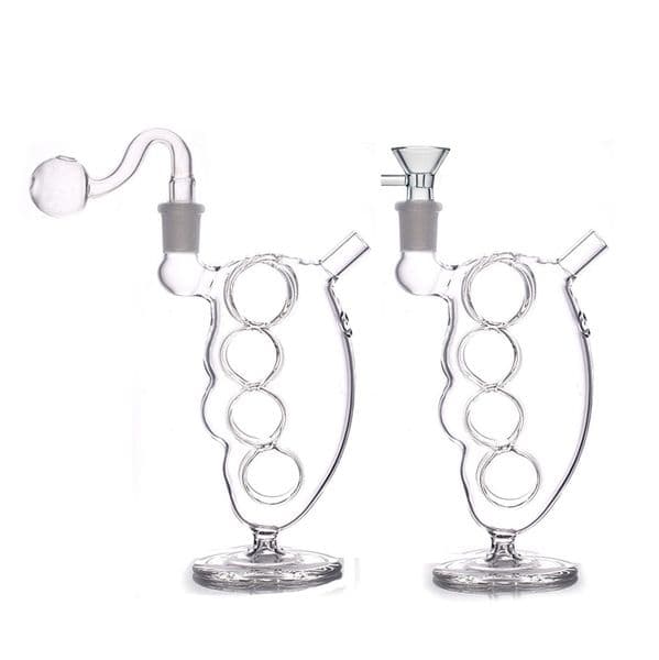 Wholesale Thick heady Glass Oil Burner Bong Hand Dry Herb Tobacco Pipe Blunt Bubbler Recycler Water Tobacco Pipe with 14mm Male Smoking banger bowl