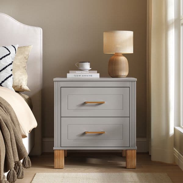 2 Drawer Nightstand Premium Wood Storage with Elegant Fluted Design Solid Wood Legs Night stand Bedside Table Contemporary Furniture for Bedrooms/Living Rooms