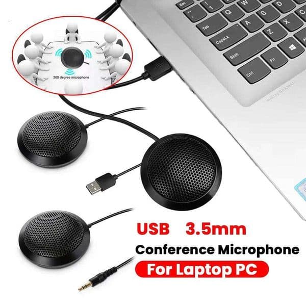 USB/3.5mm Conference Microphone Plug&Play 360° Condenser Omnidirectional Mic for Computer Desktop Laptop