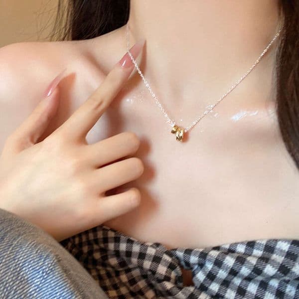 Designer Jewelry Luxury Jewelry Minimalist Two-Tone Double-Ring Necklace For Women, Light Luxury Niche High-End Clavicle Chain, Stylish And Versatile Neck Accessory