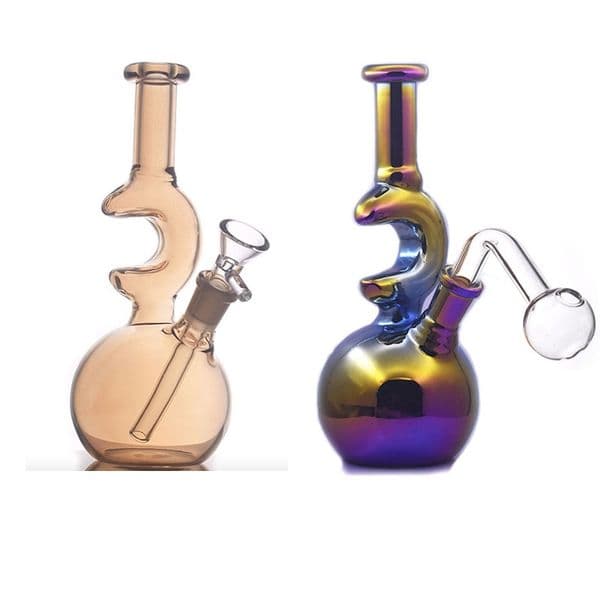 Wholesale Colorful Moon Shape Glass oil burner Bong Thick Heady Water Bubbler Bongs Pipes Hookahs With Downstem14mm male smoking banger Tobacco bowl