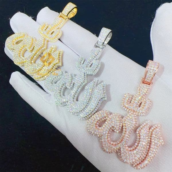 Factory wholesale new arrivals Iced Out Shining Jewelry Hip Hop Pendant 925 Silver White Gold Rose VVS1 Moissanite Diamond Fire Allah Pendant Necklace Set