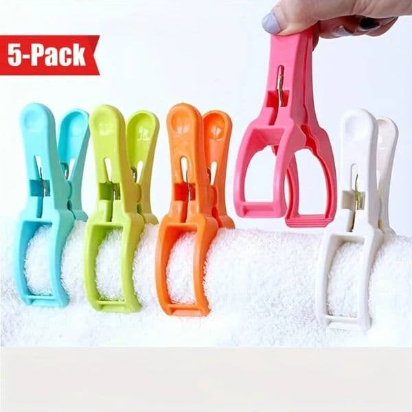 5Pcs Durable Large Plastic Clothespins | Windproof Laundry Hanging Clips for Towels, Linens, and Quilts ddmynov