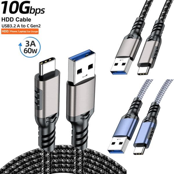 3A 60W Braided Fast Charge Cable USB3.2 10Gbps USB A to USB C 3.2 Gen2 Type C Cable Data Transfer QC 3.0 Fast Charging For iphone Samsung Macbook Hard Disk External