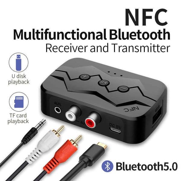 2-in-1 NFC Receiver Bluetooth Transmitter Support TF Card U Disk Playback RCA Call 5.0 Adapter