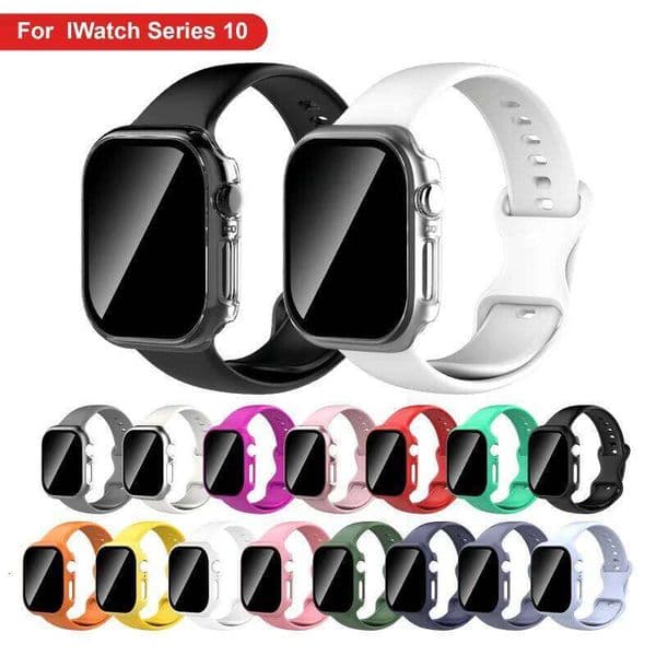2-Pack iWatch Case Strap + Screen Protector Set Compatible S1-S10/SE 38/40/41/42/44/45/49/46mm For Apple Watch