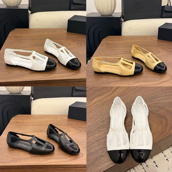 Womens Catwalk Hollow Out Shoes Designer Color Blocking Flat Shoes Ladies Casual Shoes High Quality Sheepskin Lining Travel Genuine Leather Outsole Sizes 35 41