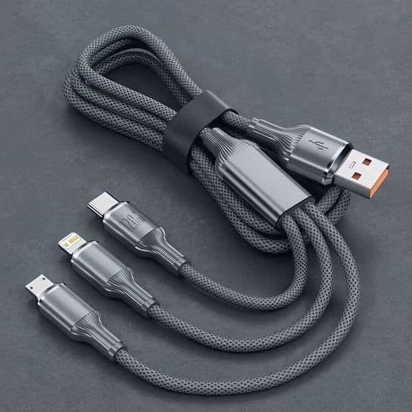 3 In 1 Fast USB 120W For Xiaomi iPhone Poco Micro Type Charger Cable Cord Multiple Usb C Charging Wire Line