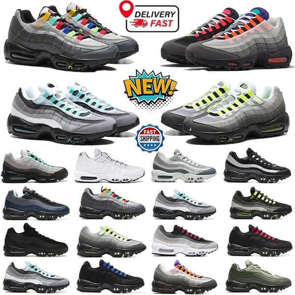 Designer 95 running shoes mens womens Neon Triple Black White Stadium Green Crystal Blue Bred Dark Beetroot Solar Red Grey trainers 95s Outdoor Sports sneakers