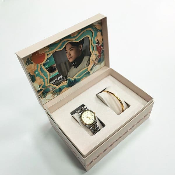 Flip Top Watch Bangle Storage Gift Box Custom Removable Photo Frame Inner Card Two Slots Jewelry Packaging Box For Watch Bracelet Set