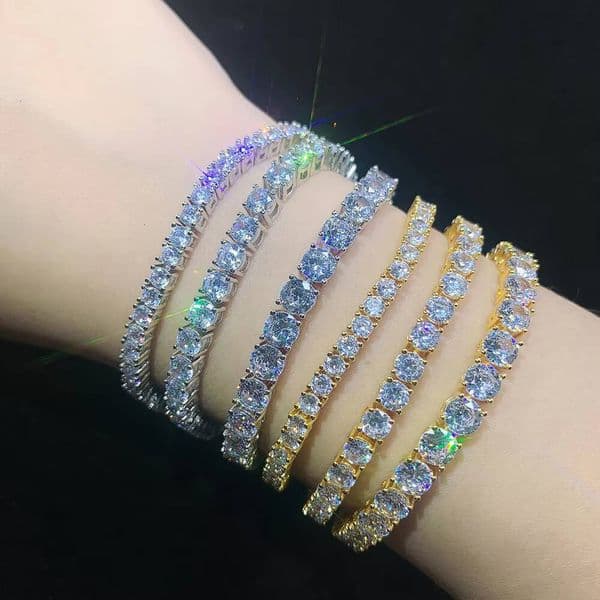 Women Men Hot Sale Gold Silver Classic Iced Out Hip Hop Sparkle Moissanite VVS Moissanite Tennis Chain Bracelet