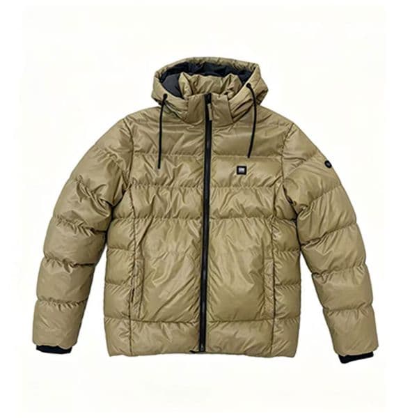 Men Khaki Shiny Hooded Puffer Jacket