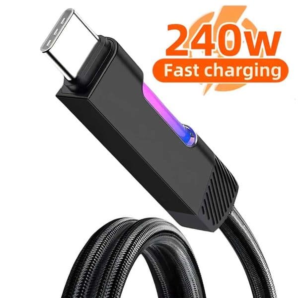 240W 6A USB-C Cable, RGB Color Changing Ambient Light Fast Charging Cord