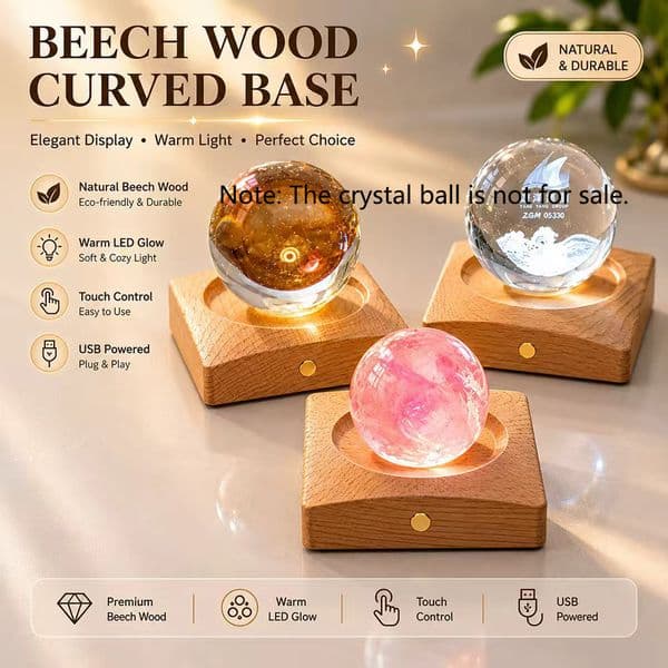 Solid wood square lighted base charging touchable small night light LED lamp crystal decorative item creative glowing atmosphere lamp
