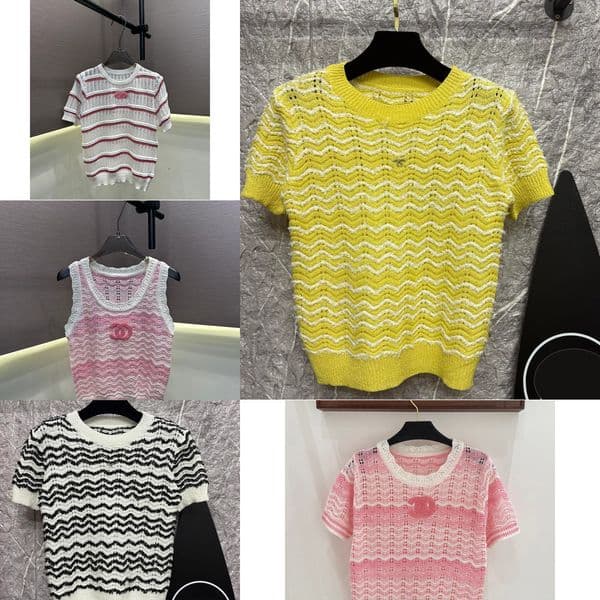 Luxury Designer Fashion Women's Crew Neck Logo Sleeveless Pullover Striped Rainbow Design Knitted Sweater Top T Shirt Short Sleeve 38