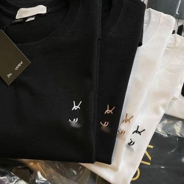 Brand embroidered pure cotton short sleeved unisex T-shirt with round neck loose casual versatile and fashionable design