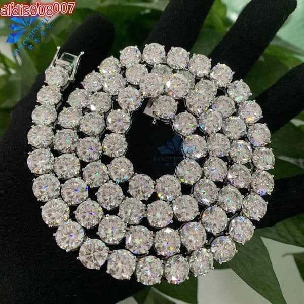 Big Size 10mm Tennis Chain Necklace 925 Sterling Silver with D VVS Moissanite Diamond Pass Diamond Tester for Men Women