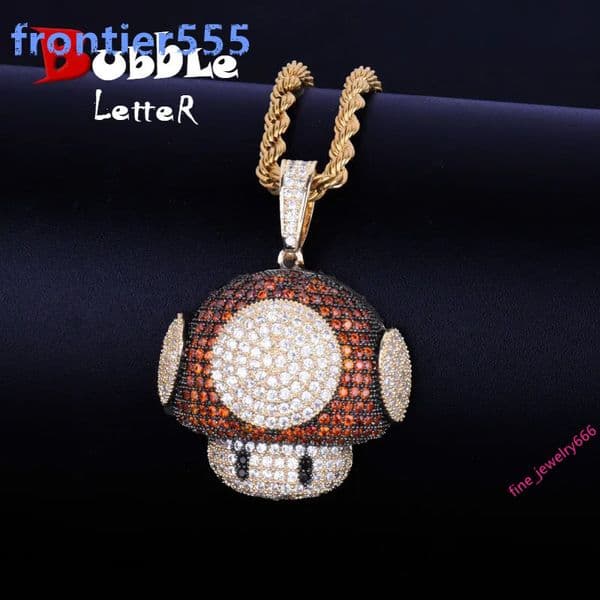 Hip Hop Mushroom Head Pendant Necklace Mens 925 Sterling Silver Inlaid Moissanite Hip Hop Trendy Jewelry