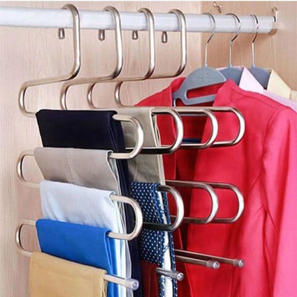 Stainless steel S-shaped hanger, multifunctional drying hanger for household use, five layer non slip storage pants rack ddmynov
