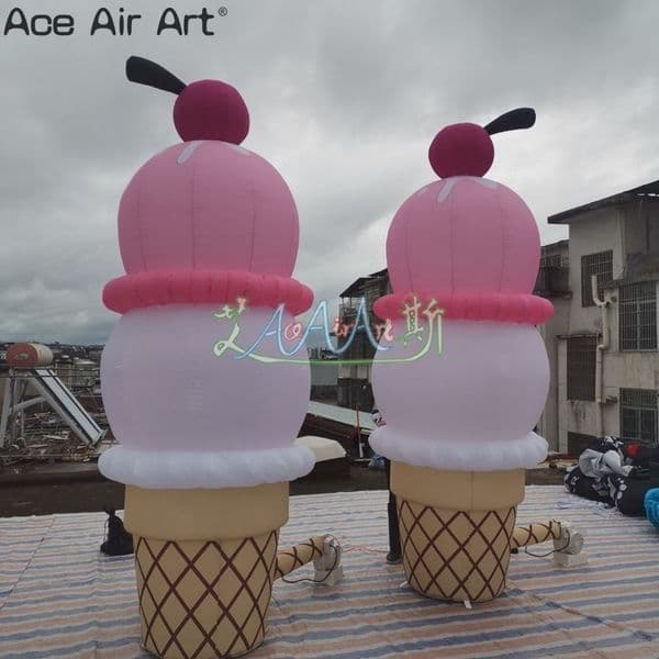 Free delivery Giant Pink And White Inflatable Double Ice Cream Ball Model With Led Lights For Advertising And Promotion