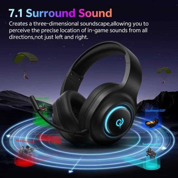 Heroad V200 QCY Over Ear Headphones 50mm Driver 71 Surround Sound Headset Wireless Bluetooth 60 Earphones for PC Laptop 4/5L26
